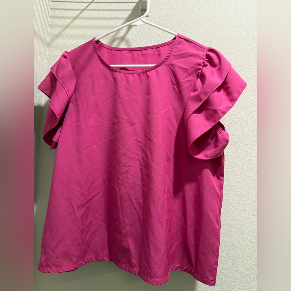 Elegant Pink Ruffle Sleeve Top